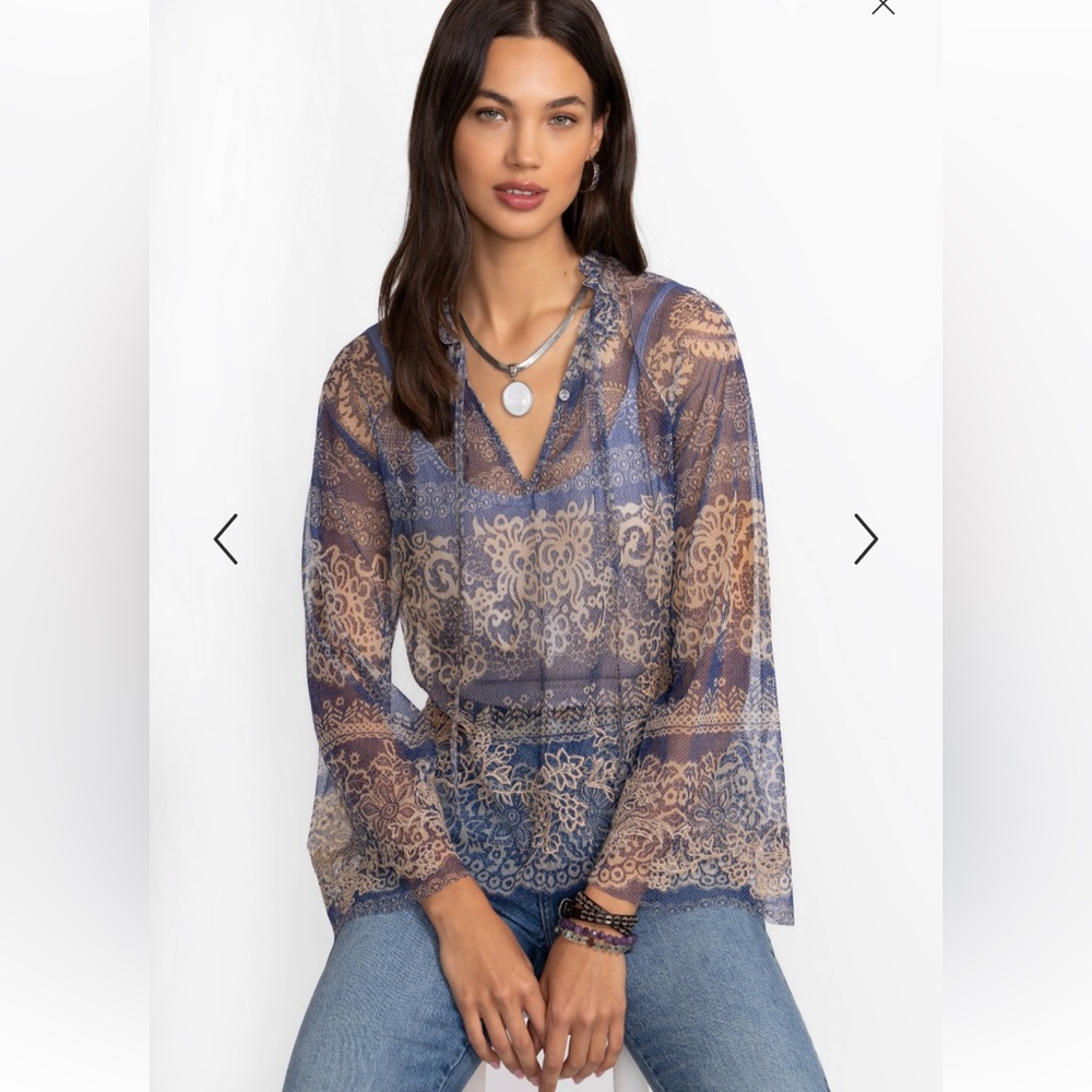 NWT Johnny Was Mazzy Peasant Sheer Boho Blouse in Francis Size M